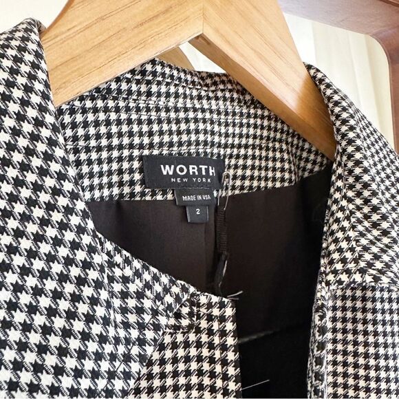 NEW WORTH NEW YORK Mini Houndstooth Jacket Stretch Wool Black White Women's 2 - Picture 4 of 6